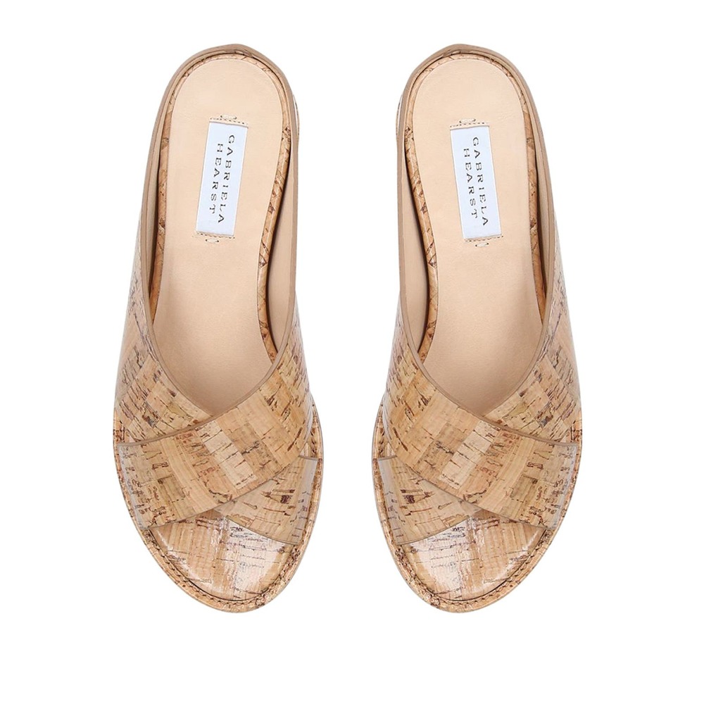 Gabriela Hearst Ellington Cork Embossed Leather Slides Nude Neutral Size 36.5 EU